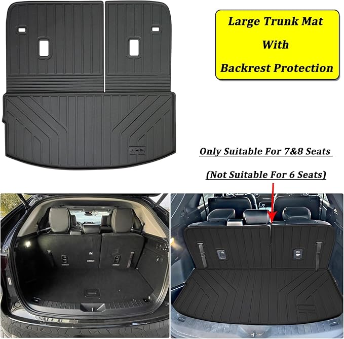 Large Cargo Liners for Mazda CX90 CX-90 2024 2025 (Only Suitable for 7&8 Seats)(Not Suitable for 6 Seats),TPE All Weather Protection with Trunk Mat Covering The backrest