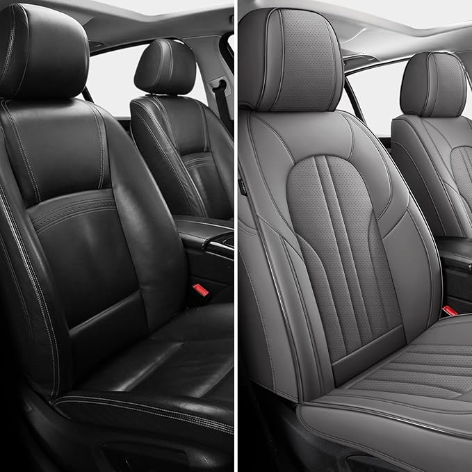 Car Seat Covers Front Seats, Comfortable Leather Car Seat Covers, Waterproof Front Seat Covers for Cars, Luxury Automotive Seat Protecor Covers for Most Sedans SUV Pick-up Truck (Gray)