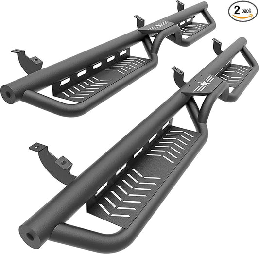 Running Boards Side Steps Compatible with 2007 2008 2009 2010 2011 2012 2013 2014 Toyota FJ Cruiser, Bolt-on Nerf Bar Step Bars, Heavy-Duty Steel Two Stairs Design (Black Steel, Star Logo)