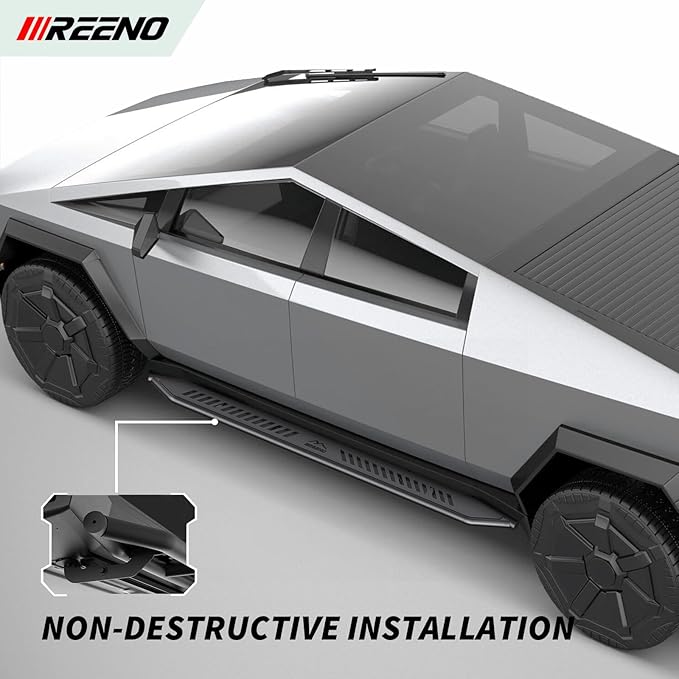 Heavy-Duty Running Boards for 2024 2025 Tesla Cybertruck, Side Steps with Mounting Brackets, Textured Black, No Drilling