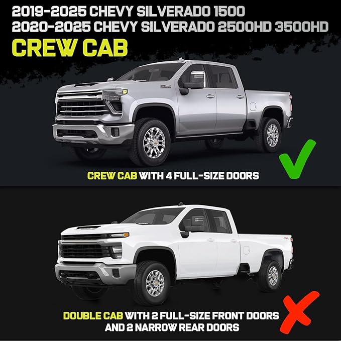 Wheel to Wheel 95" Running Boards Compatible with 2019-2026 Chevy Silverado/GMC Sierra 1500 Crew Cab, 20-26 Silverado/Sierra 2500HD 3500HD Crew Cab. BINARY STAR Side Steps, Silverado Nerf Bars.