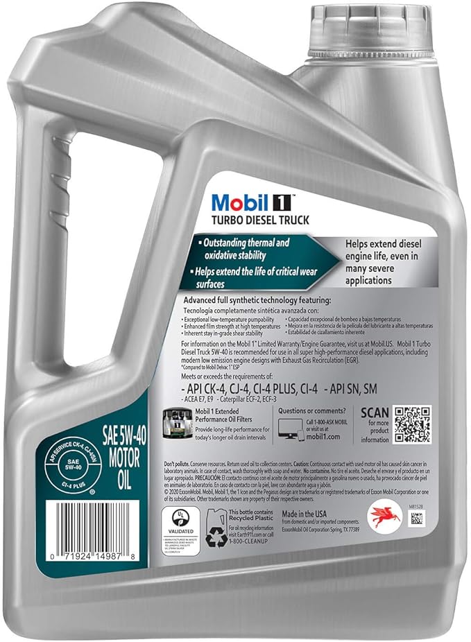 Mobil 1 Turbo Diesel Truck Full Synthetic Motor Oil 5W-40, 1 Gal