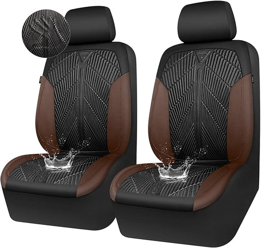 CAR PASS Waterproof Black Brown Car Seat Covers Front Seat Covers Neoprene Wetsuit,All-Weather Non-Slip Durable,Universal Fit for SUV Sedans Trucks Automotive,Airbag Compatible,3D Emboss Black Brown