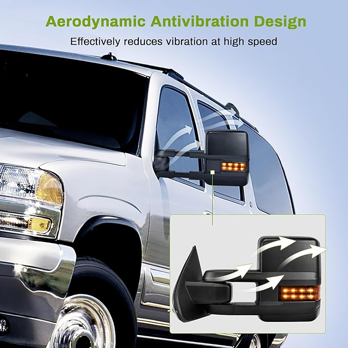 AUTOSAVER88 Power Folding Towing Mirrors Compatible with 2014-2018 Chevy Silverado GMC Sierra 1500 2500 HD 3500 HD Power Heated LED Turn Signal Light Telescoping Clearance Light Black Housing