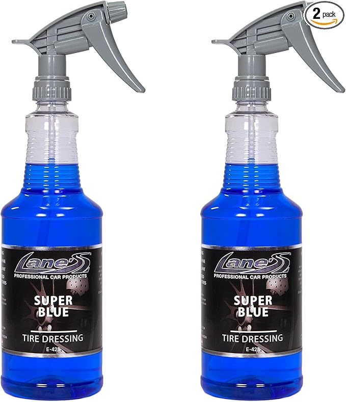 LANE'S Super Blue Tire Dressing Spray | High-Gloss Car Tire Shine Spray | No Sling, No Run, Long Lasting | Protects from Cracks & UV Rays | Non-Greasy Automotive Dressing & Cleaner | 32oz, 2 Pack