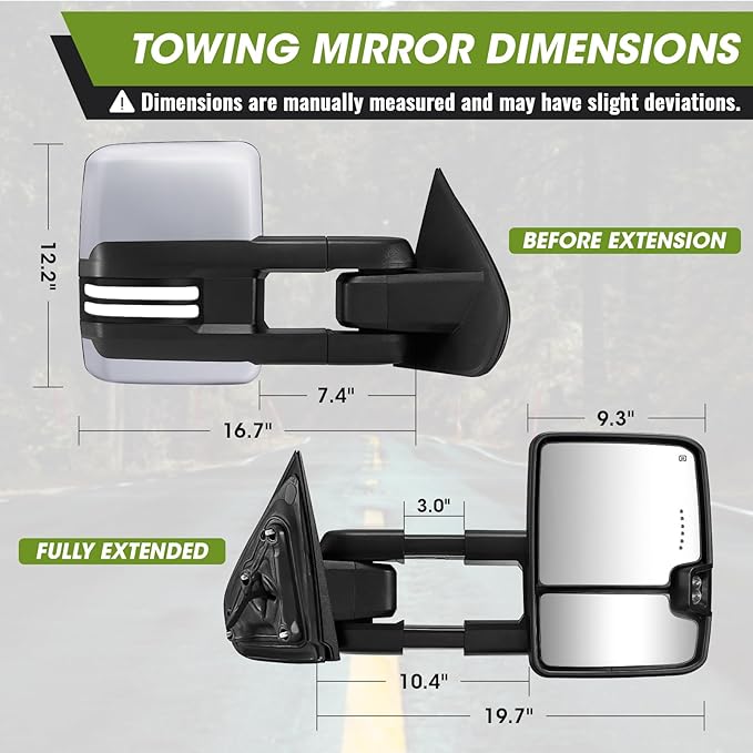 Towing Mirrors for Chevy Silverado/GMC Sierra 1500 (2014-2018), 2500HD/3500HD (2015-2019), Switchback Dynamic Turn Signal/Running Lights Power Heated (Painted Silver)