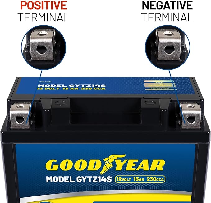 Goodyear GYTZ14S - 12 Volt 13 AH, 230 CCA, Rechargeable High-Performance, Maintenance Free, SLA - AGM Battery for Motorcycle, ATV, UTV, Scooter, Snowmobile, Motorbike and more!