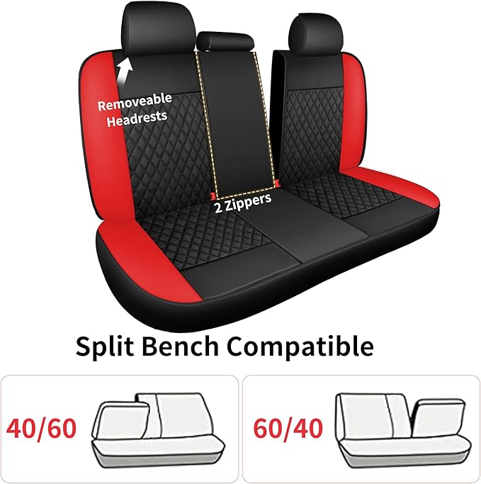 Red Car Seat Covers,Breathable and Waterproof Seat Cover Full Set,PU Premium Universal Fit Automotive Airbag Compatible for Cars Sedans SUVs Vans and Trucks(Full Seat,Black+Red,N1)