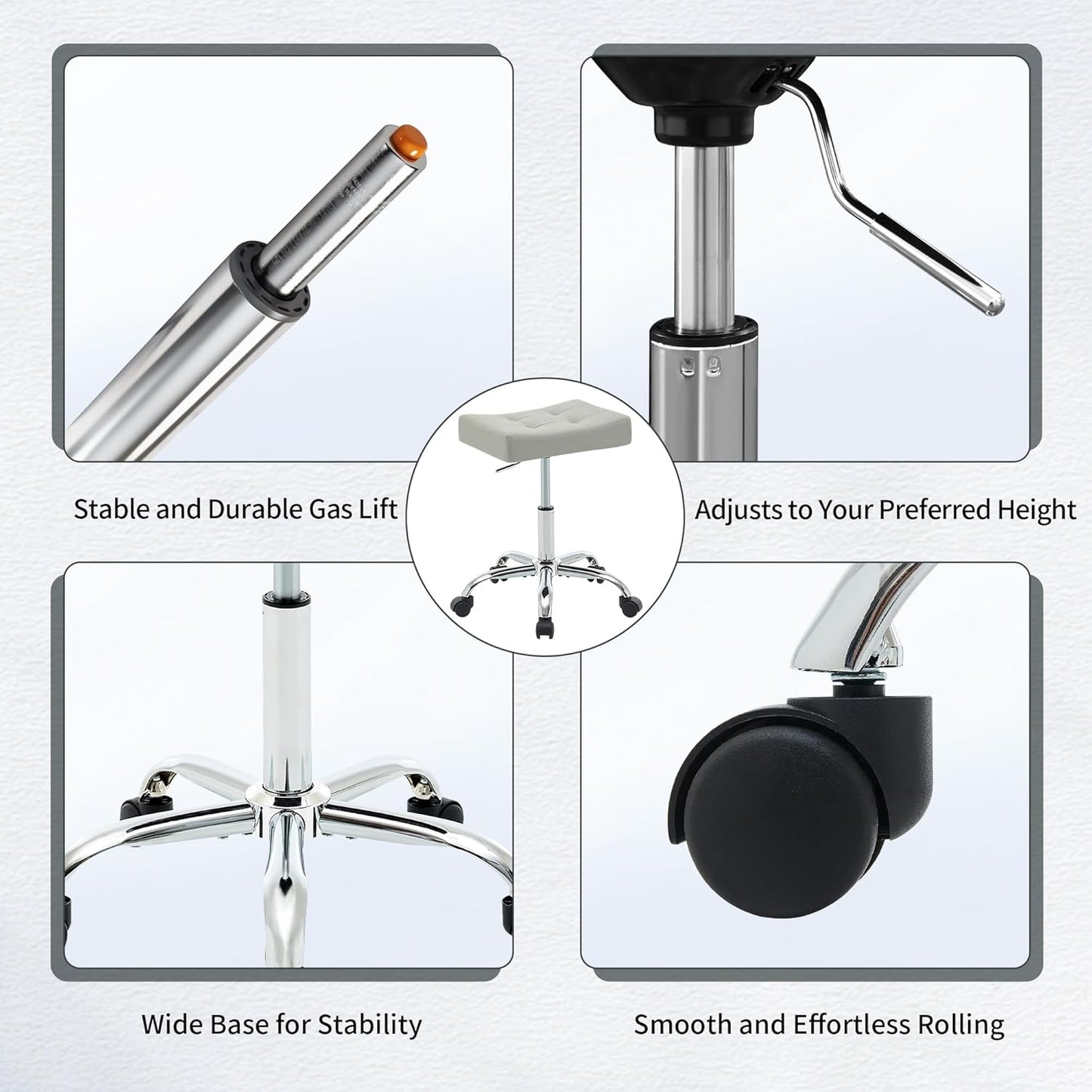Adjustable Drafting Stools 17-21 inch (Saddle Shaped Seat) (300lbs Capacity) Office Stool with Wheels (Gray)