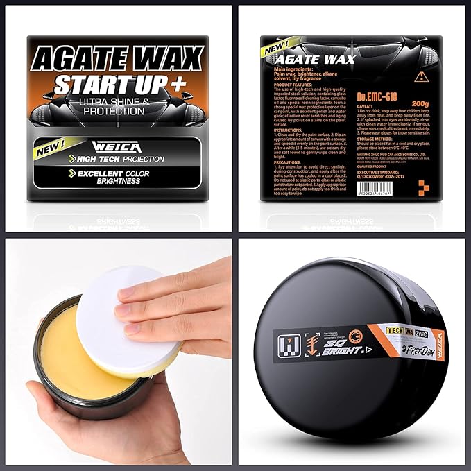 Ceramic-Boosted Carnauba Wax Paste for Cars, RV, Motorcycle, Boat- Triple-Layer Shield, Dust Repellent & Deep Gloss (200g w/Applicator)