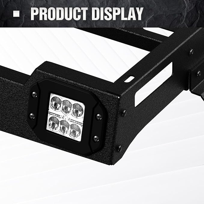 Bronco Half Short Roof Rack Rear Cargo Basket with 2 Led Light Bar Compatible for 2021 2022 2023 2024 2025 Ford Bronco Hardtop 4-Door (Excluding Sport), Rooftop Storage Carrier Luggage Rack