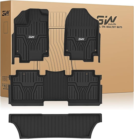 3W Floor Mats Fit for Honda Odyssey 2018-2025,TPE All Weather Custom Fit Floor Liner 1st, 2nd 3rd Row Car Mats,Black