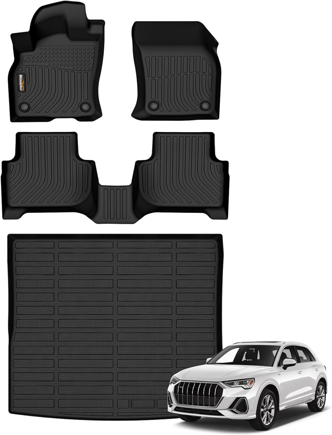 Binmotor-All Weather Car Floor Mats Cargo Liner Set for Audi Q3 2019-2025, TPE Car Mats Cargo Trunk Mat Rubber Liners for Audi Q3 Accessories
