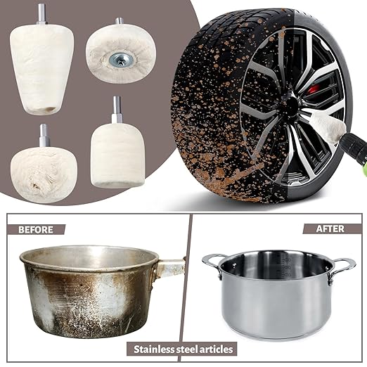 Liliful 15 Pcs 8" Airway Polishing Wheel Kit in Diameter 5/8", Metal Aluminum Buffing Wheel and Polishing Compound and Buffing Drill and Rake Pad for Angle Grinder Mirror Metal Finish (Dark Color)