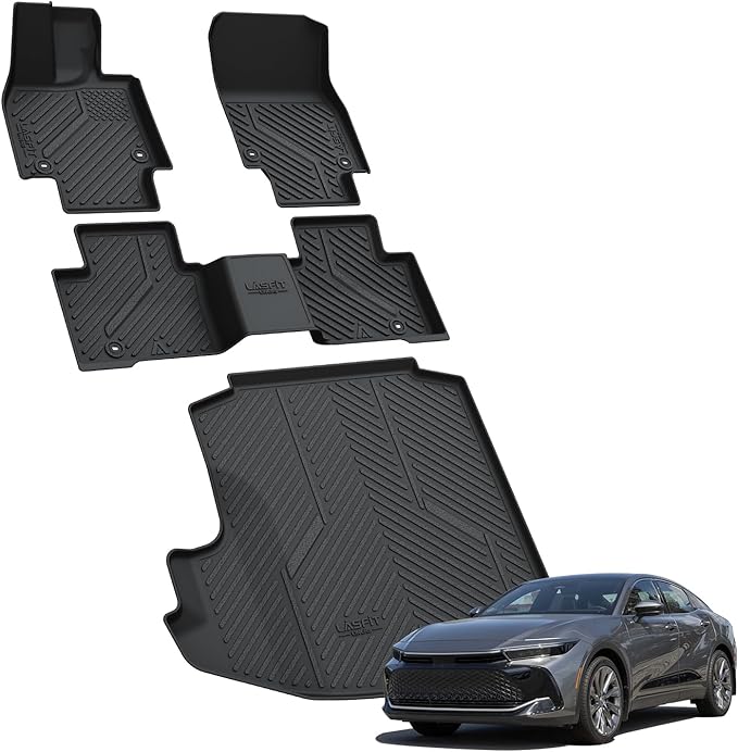 LASFIT Floor Mats & Trunk Mat for Toyota Crown 2023-2026, All Weather TPE Mats Custom Fit Floor Liners for Toyota Crown Accessories 1st & 2nd Row Full Set Car Mats and Cargo Liner, Black