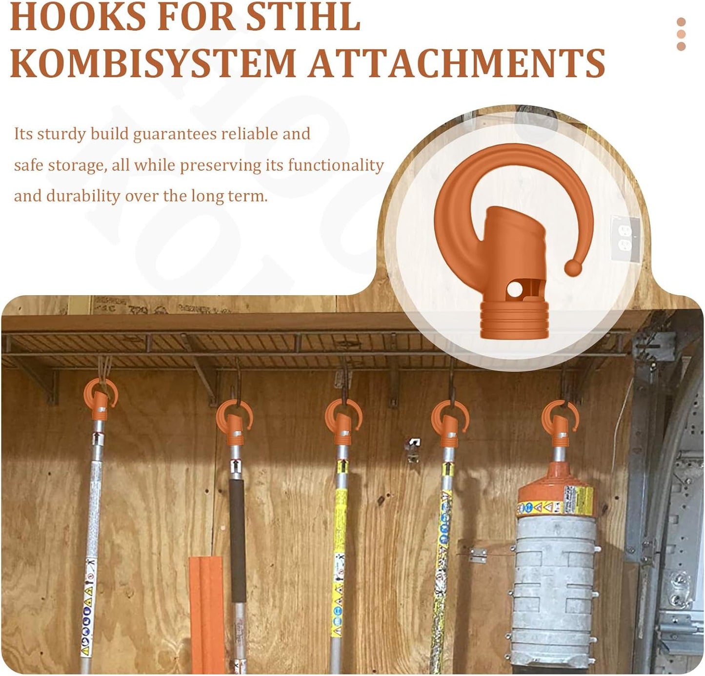 3 Pack Heavy Duty Garage Storage Hooks + 1 Pack Trimmer Rack Compatible with Stihl Kombi Attachments, Garden Power Tool Holder Organizer Hangers for Grass Trimmer, Hedge Trimmer, Garage Wall