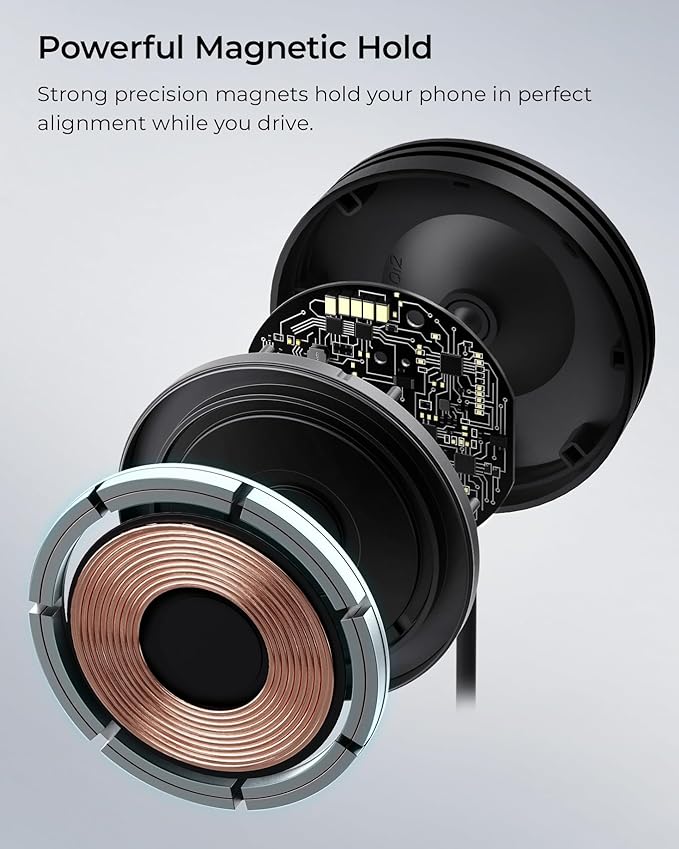 iOttie Velox Qi2 Mini 15W Wireless Charger Car Mount - Dash & Windshield Car Phone Holder - MagSafe Compatible iPhone Mount for Qi2 Smartphones (iPhone 12, 13, 14, 15, and 16) - Car Charger Included