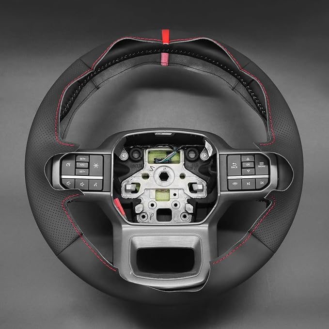 MEWANT DIY Black Genuine Leather Steering Wheel Cover Wrap for Ford F150 Lightning F350 F450 Expedition 2022-2024