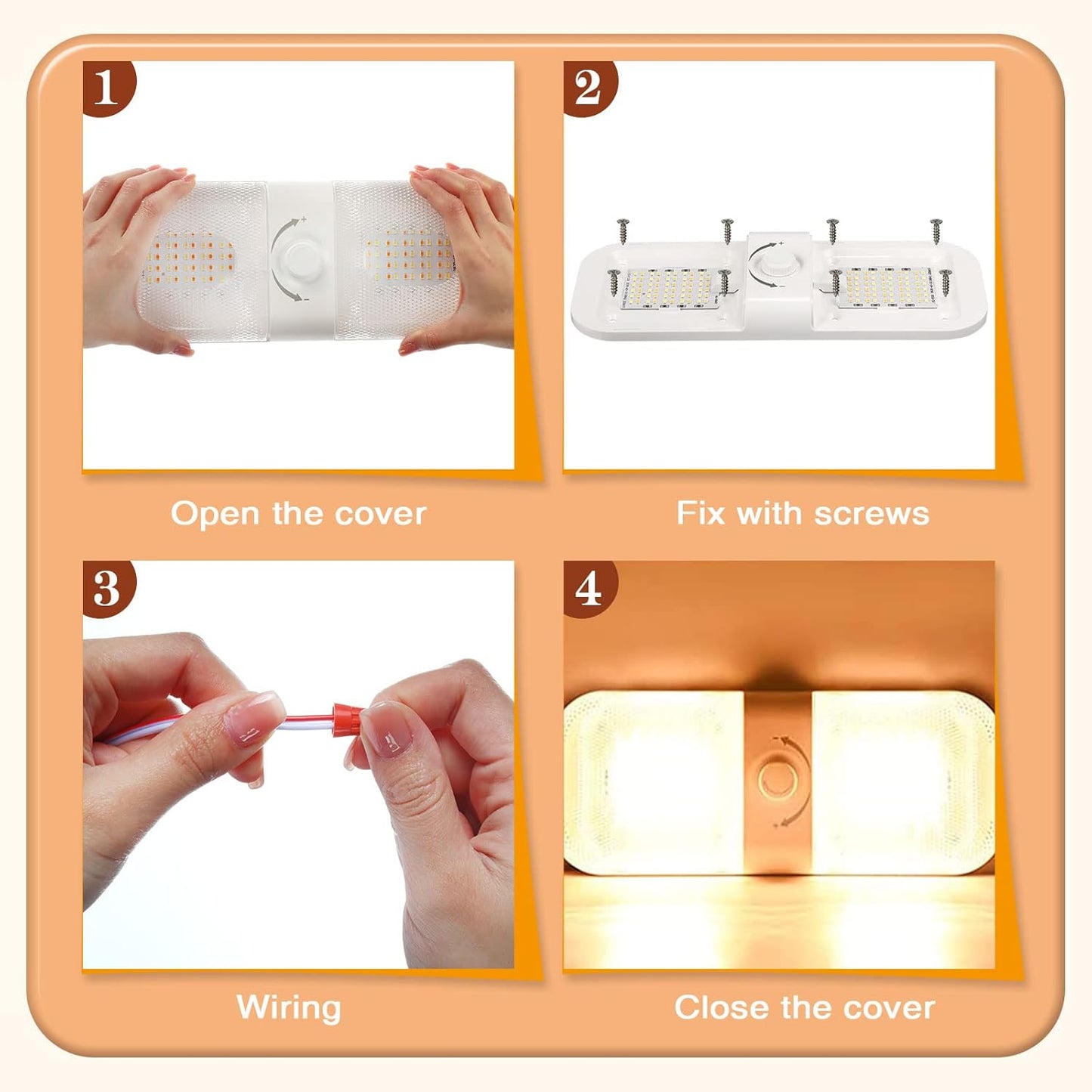 Retisee 10 Pcs RV Lights Interior 1700LM, 3 Color 12V RV LED Dome Lights Ceiling Double Lights Fixture with ON/Off for Camper/Car/Trailer/Boat, 2700-6700K