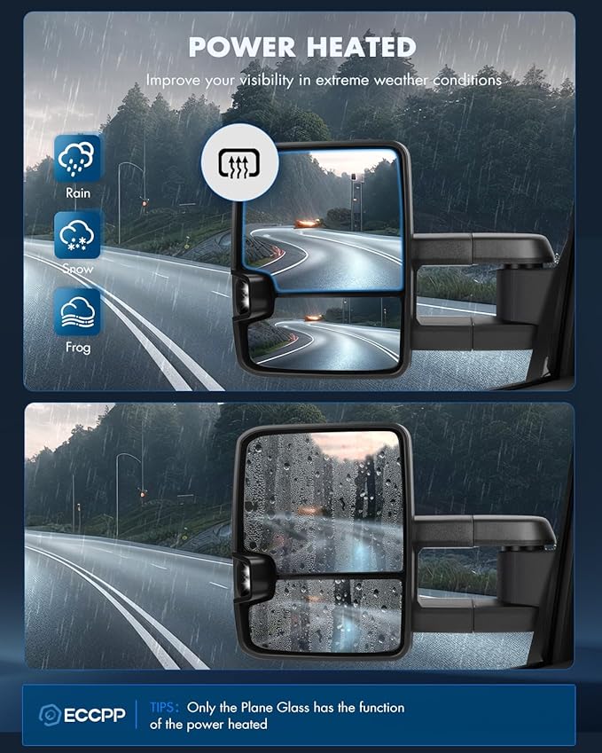 ECCPP Towing Mirrors, A Pair of Exterior Automotive Mirrors for 2003-2006 for Chevy Silverado for GMC Sierra with Dynamic Running Lights Arrow Signal Reversing Lights Power Operation Heated