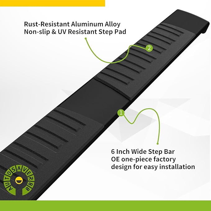 AUTOSAVER88 Running Boards Compatible with 2007-2018 Chevy Silverado/GMC Sierra 1500 & 2007-2019 2500HD/3500HD Crew Cab (Gas Engine ONLY), 6 inches Aluminum Side Steps Nerf Bars