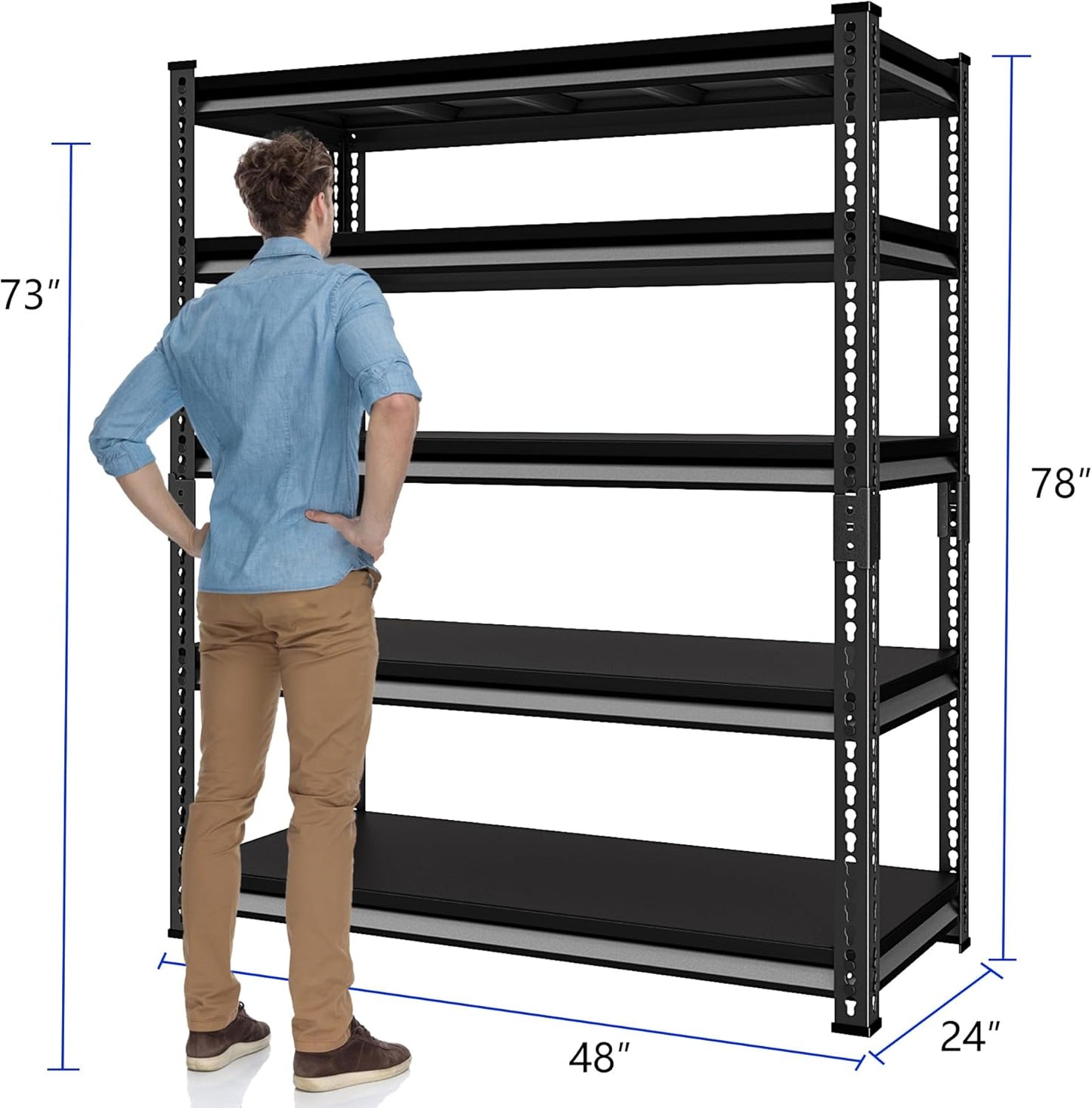 48" W Garage Shelving Heavy Duty, 3000LBS Loads Shelving Units and Storage Racks, 5-Tier Metal Garage Storage Shelves, Industrial Utility Shelf,48" Wx24 Dx78 H