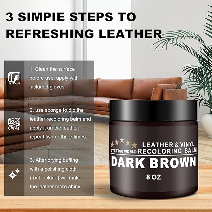 STARTSO WORLD Leather Recoloring Balm, Tan Leather Repair Kit for Furniture, Leather Dye, Leather Color Restorer for Couches, Leather Couch Paint | Repair, Restore Faded & Scratched Leather