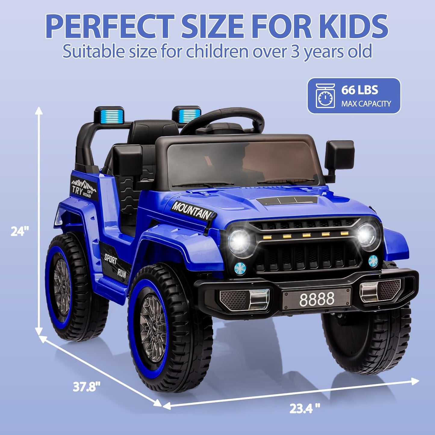 12V Kids Ride on Truck Car, w/Parent Remote Control, Twin 35w Motors, 3 Speeds, LED Lights, Music & Horn, Spring Suspension, Kids Electric Vehicles Toy for 3-5 Years Old Boys Girls Gift, Dark Blue