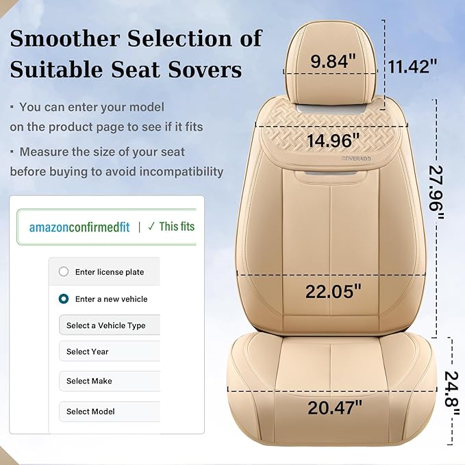Coverado Seat Covers, Car Seat Covers Front Seats, Beige Nappa Leather Car Seat Covers, 2 Pack Waterproof Front Seat Covers, Breathable Leather Seat Cushion Universal Fit Most Cars Trucks