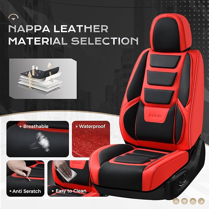 Coverado Car Seat Covers, Front Covers for Cars, Car Seat Cover Front Seats, Automotive Seat Cover, Waterproof, Leather Car Seat Cushion, Universal Interior Covers Seat Protectors for Most Cars Red