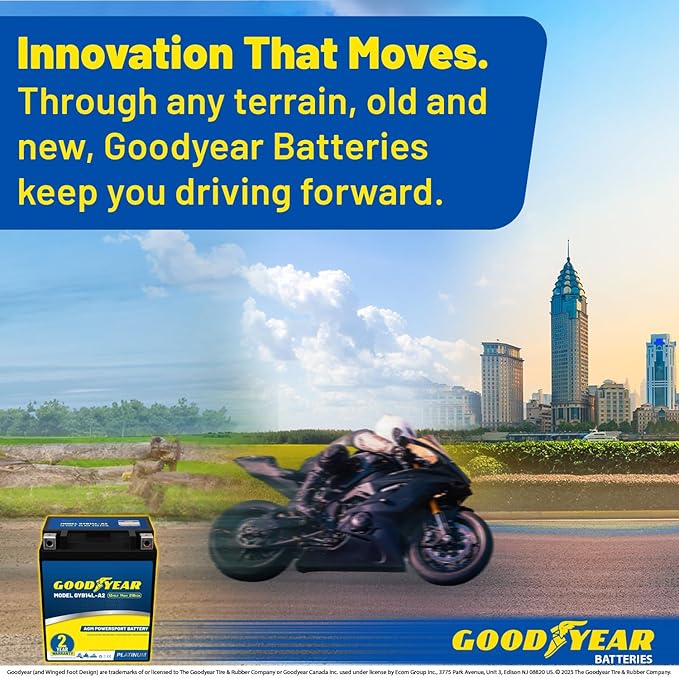 Goodyear GYB14L-A2-12 Volt 14 AH, 210 CCA, Rechargeable High-Performance, Maintenance Free, SLA - AGM Battery for Motorcycle, ATV, UTV, Scooter, Snowmobile, Motorbike and more!