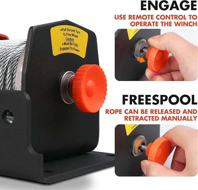 ZESUPER 2500 lb Electric Winch 50ft Steel Cable 12V DC UTV ATV Boat Trailer Winch with Handheld Remote Mounting Plate Waterproof Small Electric Winch ATV Winches Kits