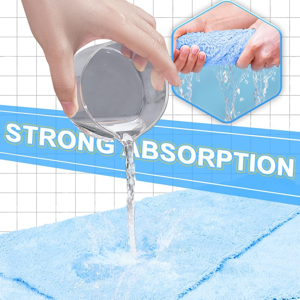 Car Wash Towel(Coral Fleece) for Car,SUV,RV,Motorcycle,Absorbent, Lint-Free, Endless Extra Soft,Reusable and Durable,Interior & Exterior Microfiber Rags 16in x 16in-12 Packs|Blue