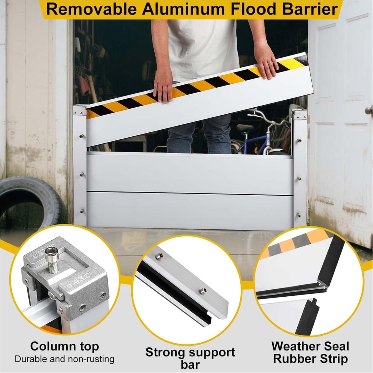 Reusable Heavy Duty Aluminum Flood Barriers for Home Exterior, Flood Protection Barriers Water Barrier Door Quick Detachable Garage Doors Detachable Mobile Rain Water Baffle ( H 15.7 inch L 23FT)