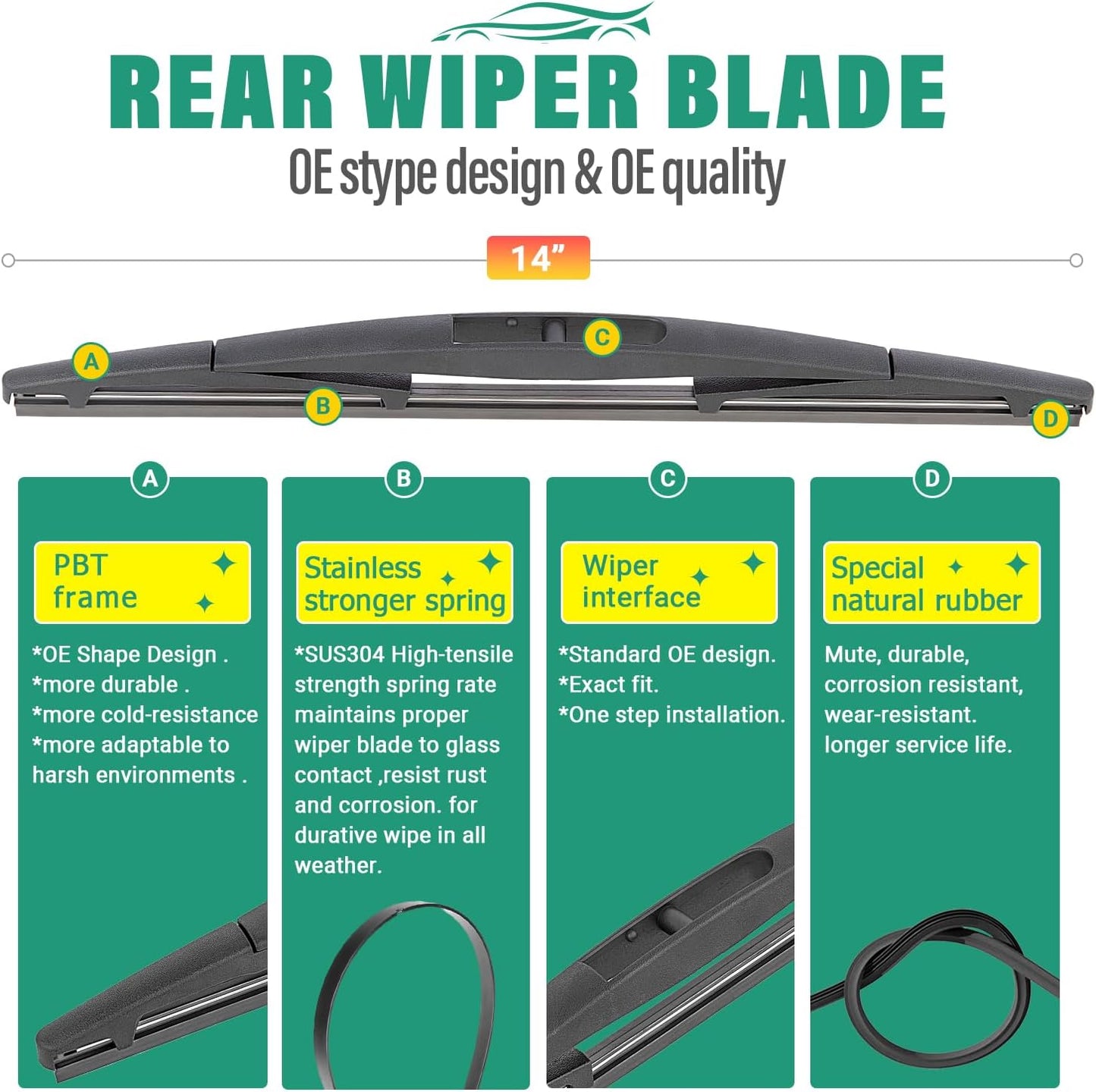 26" 16" 14" Windshield Wiper Blades Replacement for Honda CRV CR-V 2007 2008 2009 2010 2011 Premium All Weather Front Rear Wipers Set - OEM Quality (Pack of 3)