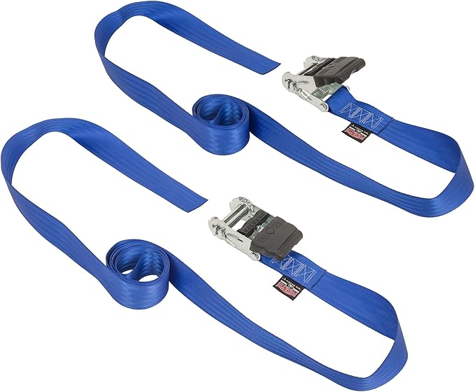 PowerTye - Endless Ratchet Strap - 2 inch x 10ft Easy Grip Long Tie Down Strap (Hookless), 800 lb. W.L.L. / 2,400 Lb Break Strength, Ideal for Motorcycle, ATV, Truck & Cargo, Blue 2-Pack