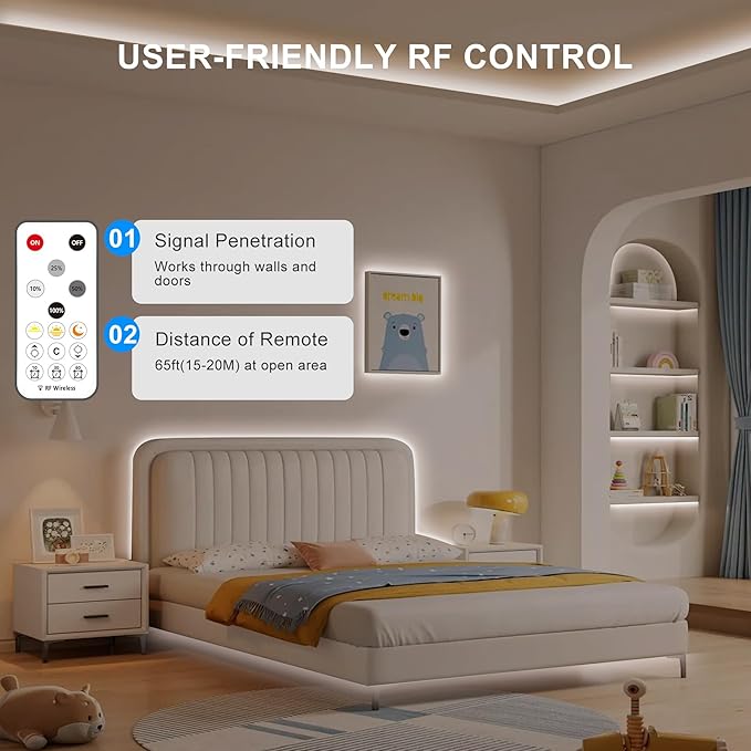 16.4ft COB Led Strip Light with Remote, 4000K Dimmable Bright Led COB Strip Light, White Continuous Led Strip Light for Mirror, Stair, Cabinet, Room