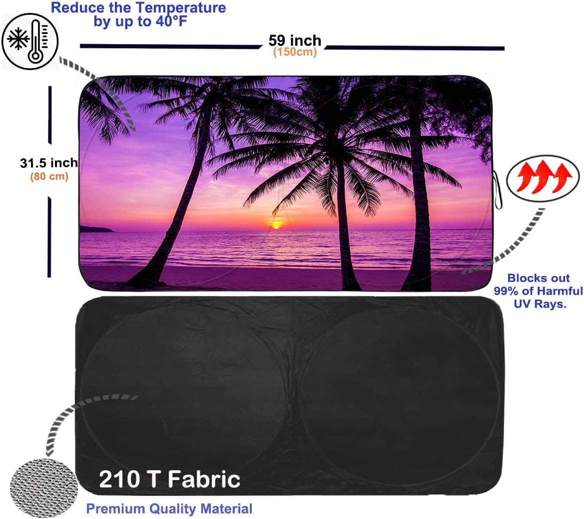 Gven Windshield Sun Shade, 2025 Foldable Purple Sunset Vehicle Windshield Protecion Heat Reduction Front Windshield Sun Shade Blocks UV Rays for Car Pickup Truck SUV (Sunset Purple, S)