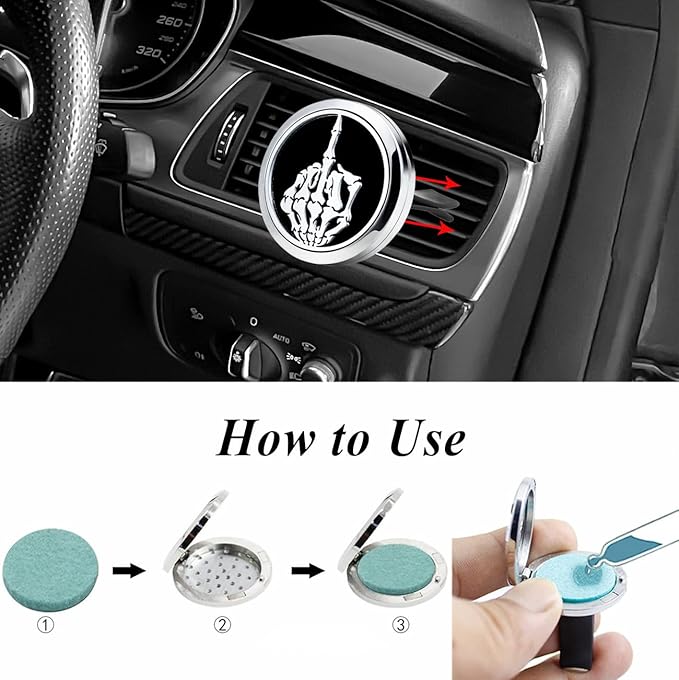 Car Essential Oil Diffuser Vent Clips Christma Locket with Vent Clip 10 Felt Pads Car Accessories(Skull Finger)
