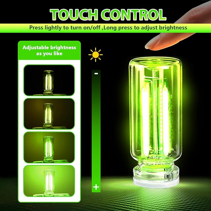 2PCS Car USB Night Lights, Touch Dimmable Vehicle Interior Ambient Lamp, Portable Retro Glass LED Light for Auto Decorations, Bedroom, Office, Travel, Camping, Gifts for Women and Men (Green)