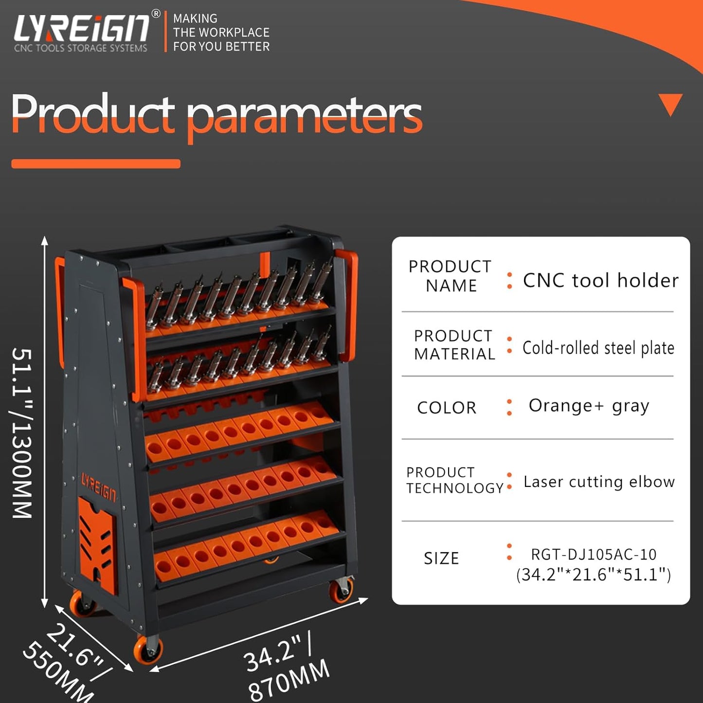 BT50 CNC Tool Holder Storage Cart, Industry Cutting Tool Keeper, Wheels Rolling Cart for CNC Machinists and Workers