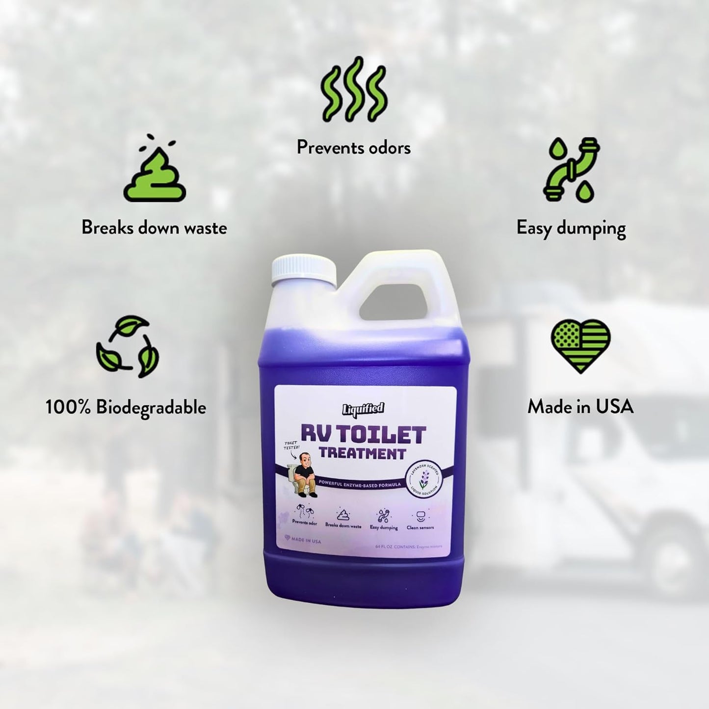 Liquified RV Toilet Treatment - Black Holding Tank Digester - Odor Eliminator - Lavender Scent - Matts RV Reviews (Lavender, 64oz)