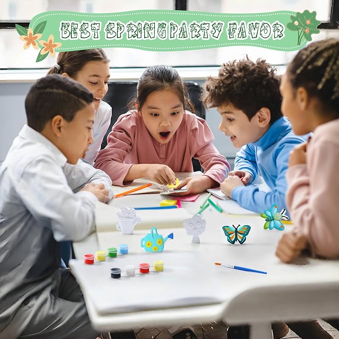 JellyArch 20 Set Spring DIY Painting Kit Ceramic to Paint Your Own Flowers Bee Snail Bird Butterfly Statues Unpainted Plaster Figurines Brushes Acrylic Paints Bags Party Favor for Adults