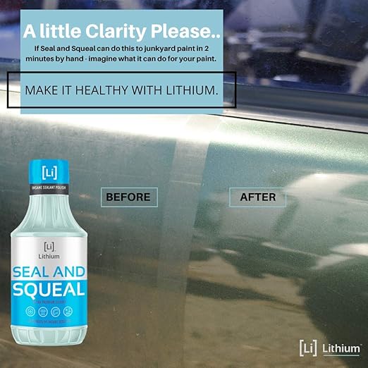 Lithium Seal and Squeal Car Paint Restorer, Polish and Sealant for Incredible Shine - Curable Amino Functional Polymers Fused with Si02 Ceramic Nano Technology - Lasts for up to 12 Months (16 oz)