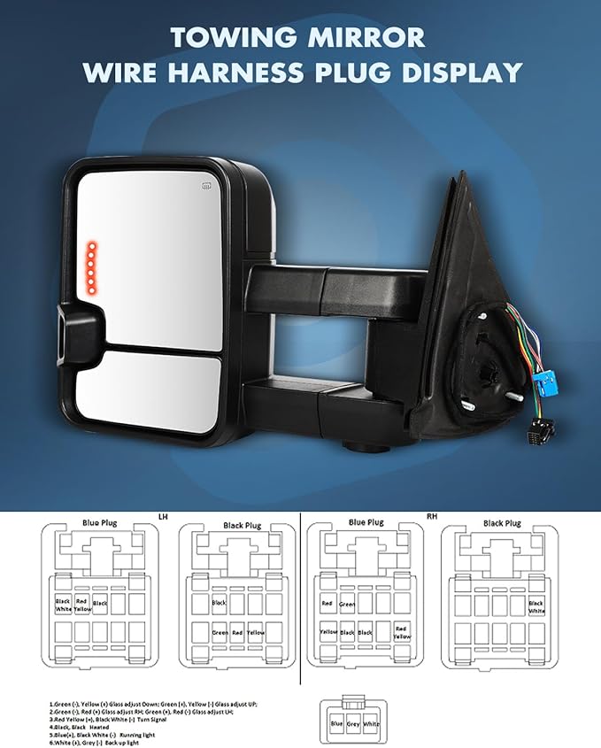 ECCPP Towing Mirrors Tow Mirrors Compatible With 2003-2006 For Chevy For Silverado 2003-2006 For GMC For Sierra Left Right Side With Power Heated Turn Signal Light Clearance light Black Texture