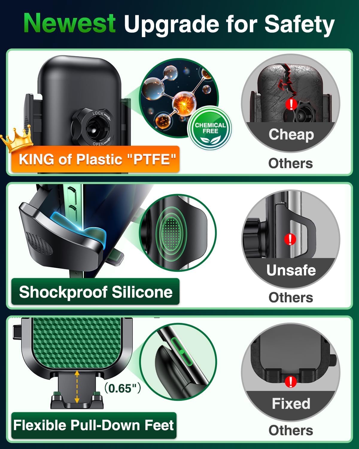 VANMASS 2025 【True Military-Grade】 Phone Holders for Your Car 【65 LBS Strongest Suction & Clip】 Ultimate Cell Phone Mount Dashboard Window Vent for iPhone 16 Pro Max 15 14 13 Samsung Android