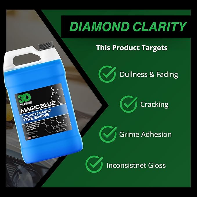 3D Magic Blue Tire Shine Spray - Water Resistant High Gloss Tire & Trim Dressing | Long Lasting Protection | No Sling, No Run Formula | Made in USA |1 Gallon