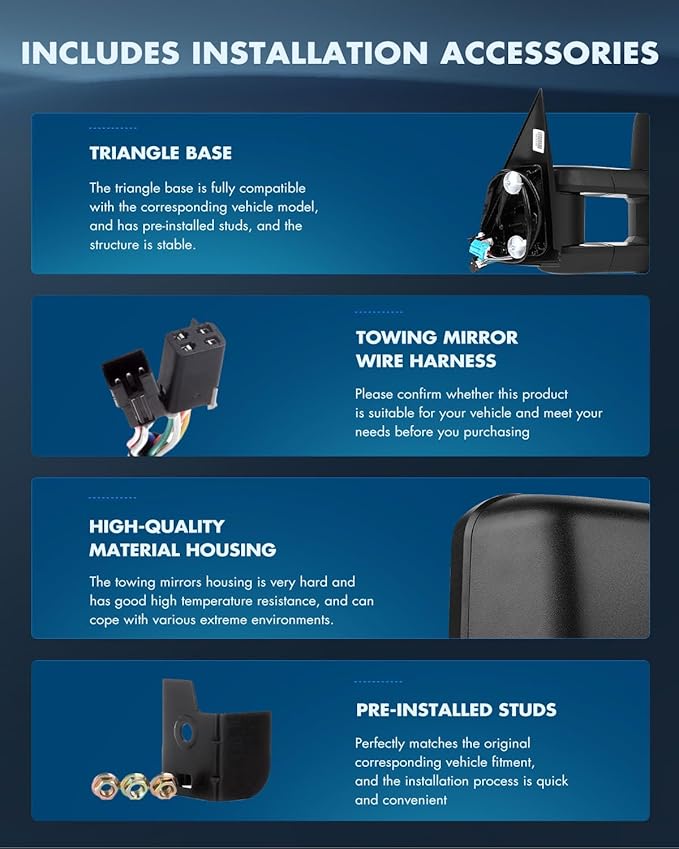 ECCPP Towing Mirrors for 1988-98 for Chevy for GMC for C/K 1500 2500 3500 Black Cover Power LED Turn Signal Pickup Mirrors