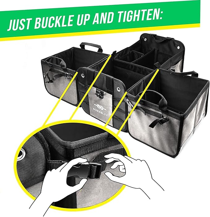 XXL+Cooler Car Trunk Organizer for SUV - Trunk Storage - Modular Configurable Detachable Collapsible - Minivan Truck Sedan Van, Gray