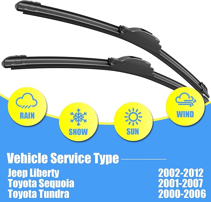 Gavimnal® 19"+19" Silicone Wiper Blades Replacement For Jeep Liberty 2002-2012/Toyota Sequoia 2001-2007/Tundra 2000-2006,All-Season Front Windshield Wiper Blades(Set of 2)